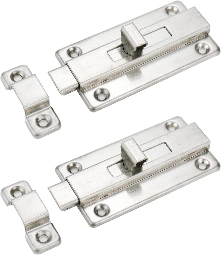 Slide Latch Stainless Steel Door Window Latch Sliding Barrel Bolt Lock for Home/Office Security 4-Inch Length -Pack of 2