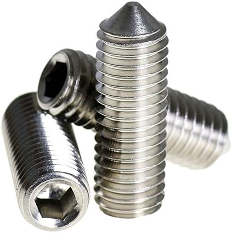 Socket Set Screw, Cone Point, 4-40 X 1/4", Stainless Steel, 18-8, Hex Socket Drive (Quantity: 100) Coarse Thread, 4 Grub/Blind/Allen/Headless Screw, Length: 1/4 Inch