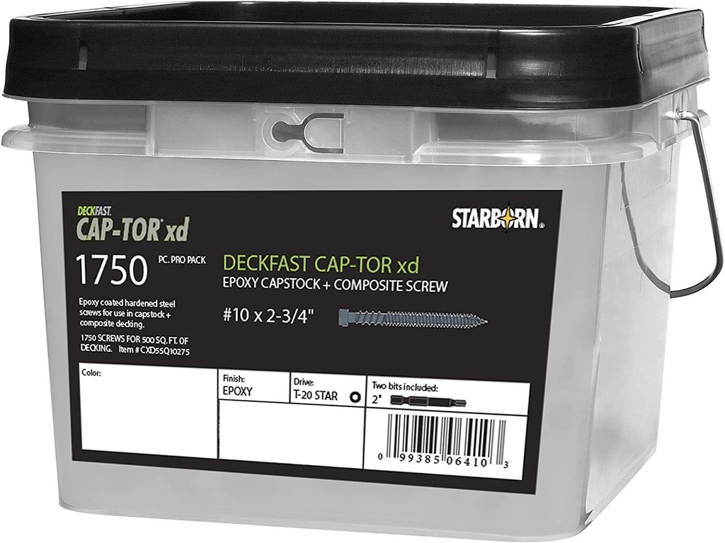 Deckfast Cap-Tor Xd 10 X 2-3/4" - Epoxy Coated - #37 Gray Composite Deck Screws - 1750 Pieces for 500 Sq Ft of Decking
