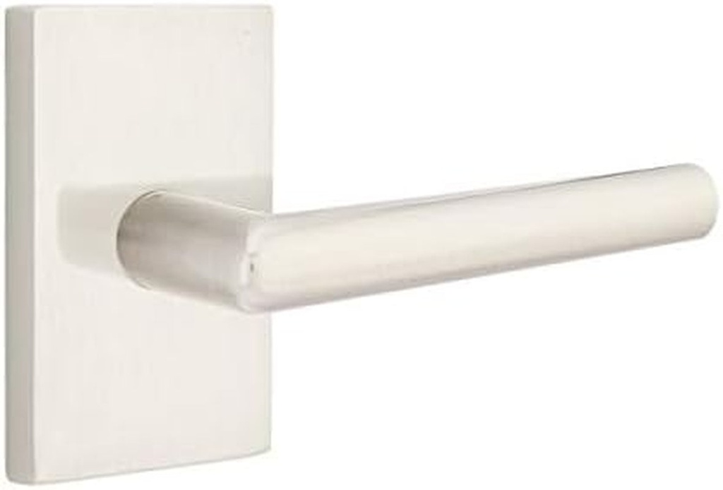 EMTEK Modern Rectangular Rosette Privacy Set with Matching Finish Stuttgart Lever - Choice of Left/Right Handing and 7 Finishes - 5212STURHUS15 - Right Handed (RH) - Satin Nickel (US15)