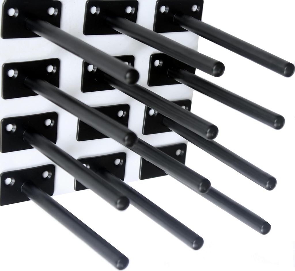 8 Pack 6" Black Steel Tube Floating Shelf Bracket Blind Shelf Supports Hidden Brackets for Floating Wood Shelves