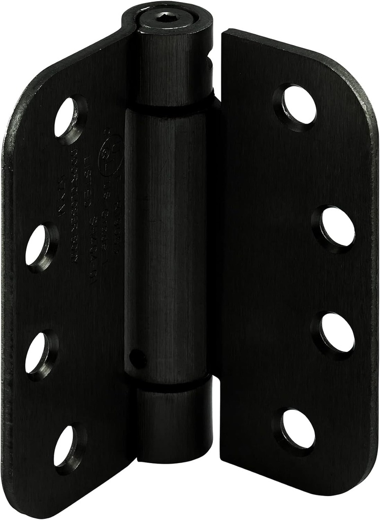 Prime-Line U 1159083 Door Hinge Commercial UL Adjustable Self-Closing Spring Hinge, 4 In. X 4 In. with 5/8 In. Radius Corners, 4 Holes per Leaf with Screws, Matte Black Finish, .130 In. Gauge (3 Pack)