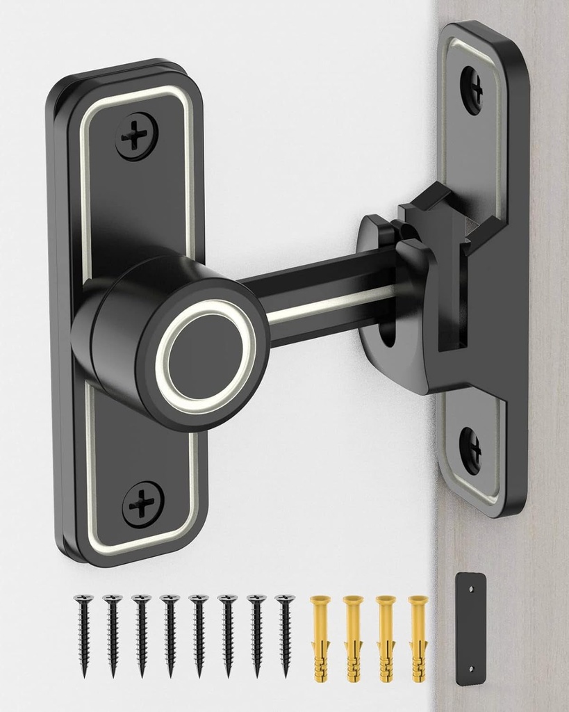 Heavy Duty Gate Latches 90 Degree Right Angle Barn Door Lock, Anti-Theft Sliding Door Lock Latch for Wooden Fence Garden Bathroom Outdoor Garage Window Include Screw (Luminous Black)
