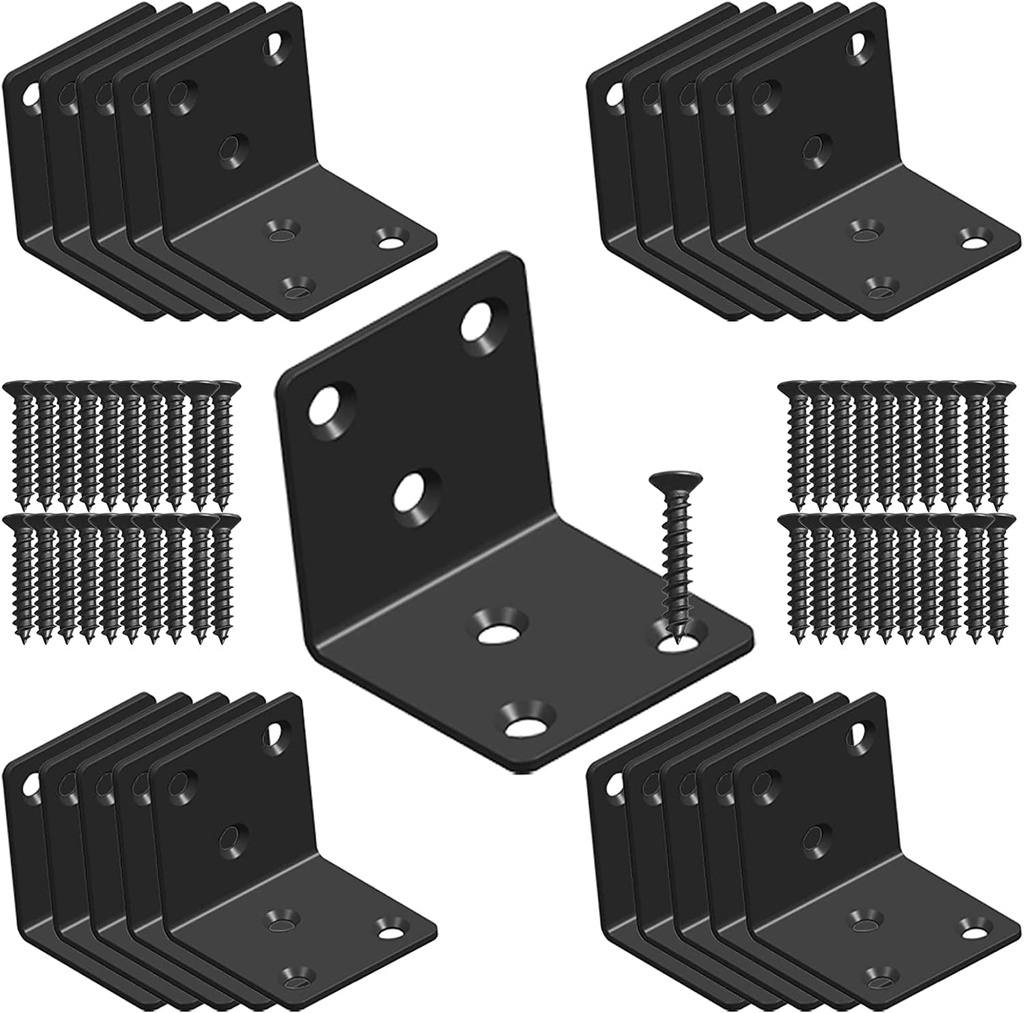 Black Stainless Steel Shelf Bracket,Joint Right Angle Bracket,L Shape Heavy Duty Metal Corner Brace Shelf Supporter for Wood Aufuga (20, 2X2X2Inch)
