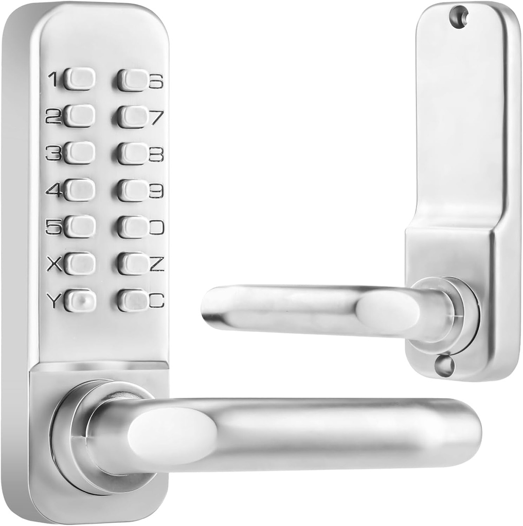 Single Sided Keypad Door Lock Lever, Mechanical Keyless Entry Door Lock with Handle, Code Combination Front Gate Lock for Warehouse, Not Deadbolt, Auto Lock, No Electronic (Pearl Chrome)