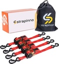 Strapinno 4Pcs Retractable Ratchet Straps Bundle (1-In X 6-Ft),Secure Tie-Downs with Rubber-Coated Steel Handles, S-Hooks & Durable Hardware for Daily Use with Breaking Strength - 1,500LBS/680KG Each