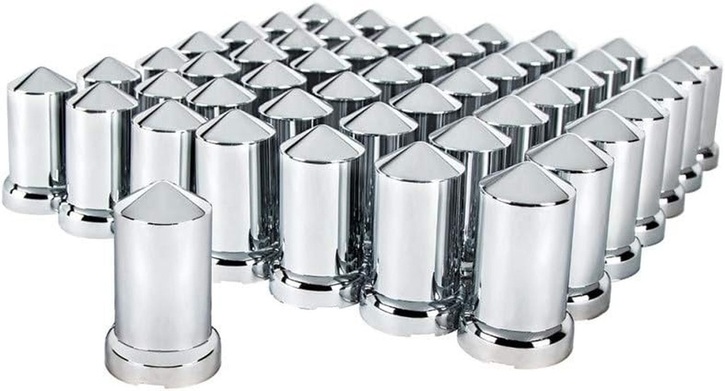 United Pacific 10117Cb - Wheel Lug Nut Cover Set - 33Mm X 3 3/16" Chrome Plastic Pointed Nut Cover with Flange - Push-On