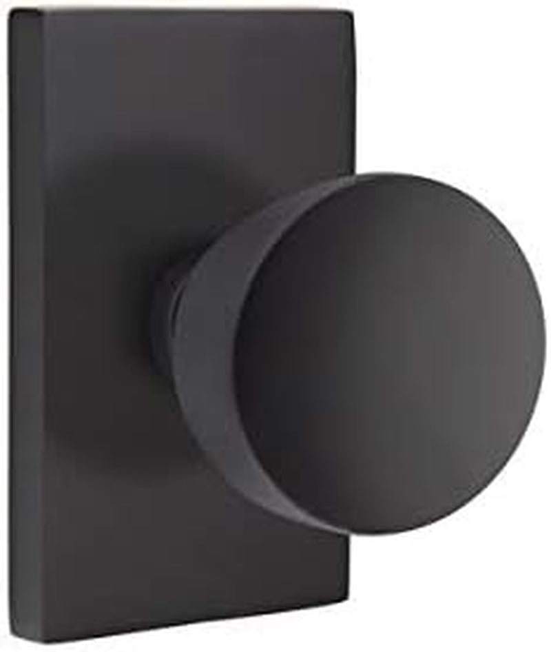 EMTEK Modern Rectangular Rosette Passage Set with Matching Finish Laurent round Knob - Choice of 7 Finishes - 5112LAUUS19 - Flat Black (US19)