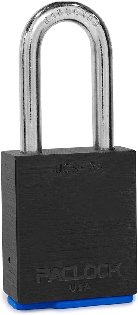 Paclock'S UCS-2A Padlock, Buy American Act Compliant, Black Anodized Aluminum, High Security 6-Pin Cylinder, Keyed Differently, 2" Tall Hardened Steel Shackle