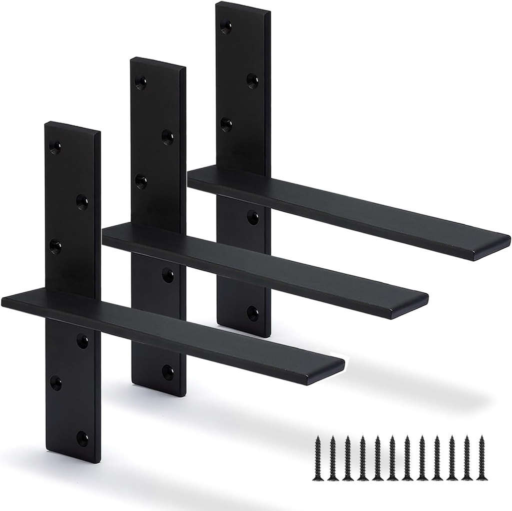 Floating Shelf Bracket 3/8" Thick Heavy Duty Shelf Brackets 3 Pack Free Hanging Countertop Support Bracket 12"Lx2.5"W Floating Wall Brackets for Cabinets, Granite, Dishwasher, Bench Seats Vanities