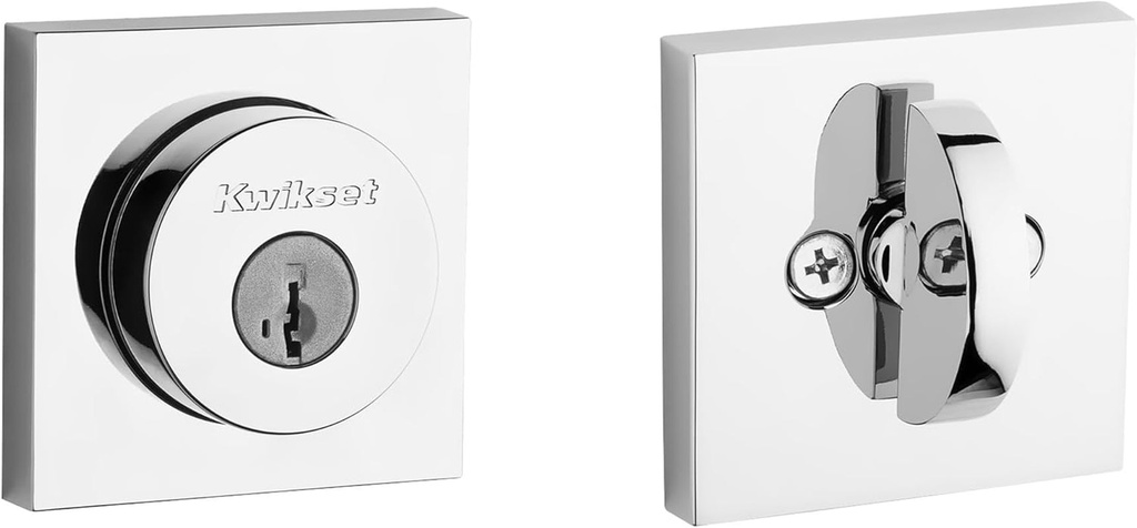 Kwikset 158 Milan Deadbolt Lock, Polished Chrome Square Exterior Keyed Front Entry Door, Pick Resistant Smartkey Rekey Security, Single Cylinder Dead Bolt, with Microban Protection