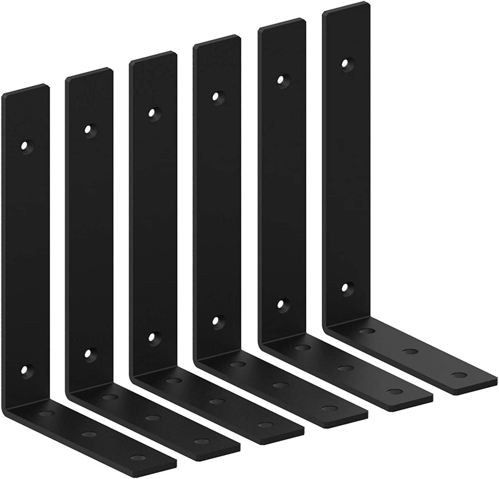 Black Shelf Brackets 12 Inch Heavy Duty Metal Shelf Supports Holders, Rustic Decorative Iron L Angle Brackets for Shelves Wall Mounted (6 Pack)
