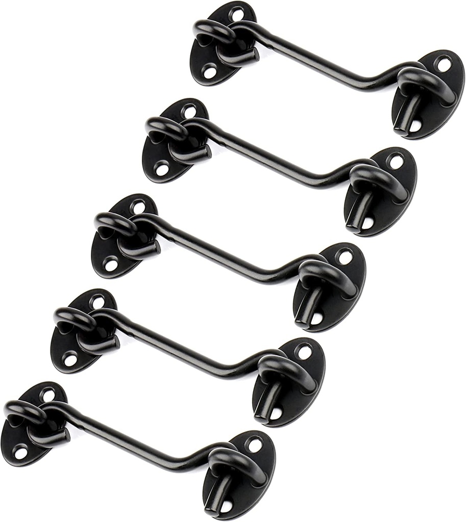 5Pack 4” Privacy Hook and Eye Latch Easy Lock for Sliding Barn Door, Wooden Fences, Window, Black (5)
