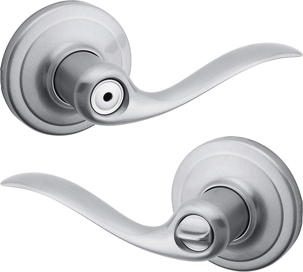 Kwikset Tustin Interior Privacy Door Handle with Lock, Door Lever for Bathroom and Bedroom, Satin Chrome Reversible Keyless Turn Lock