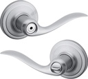 Kwikset Tustin Interior Privacy Door Handle with Lock, Door Lever for Bathroom and Bedroom, Satin Chrome Reversible Keyless Turn Lock