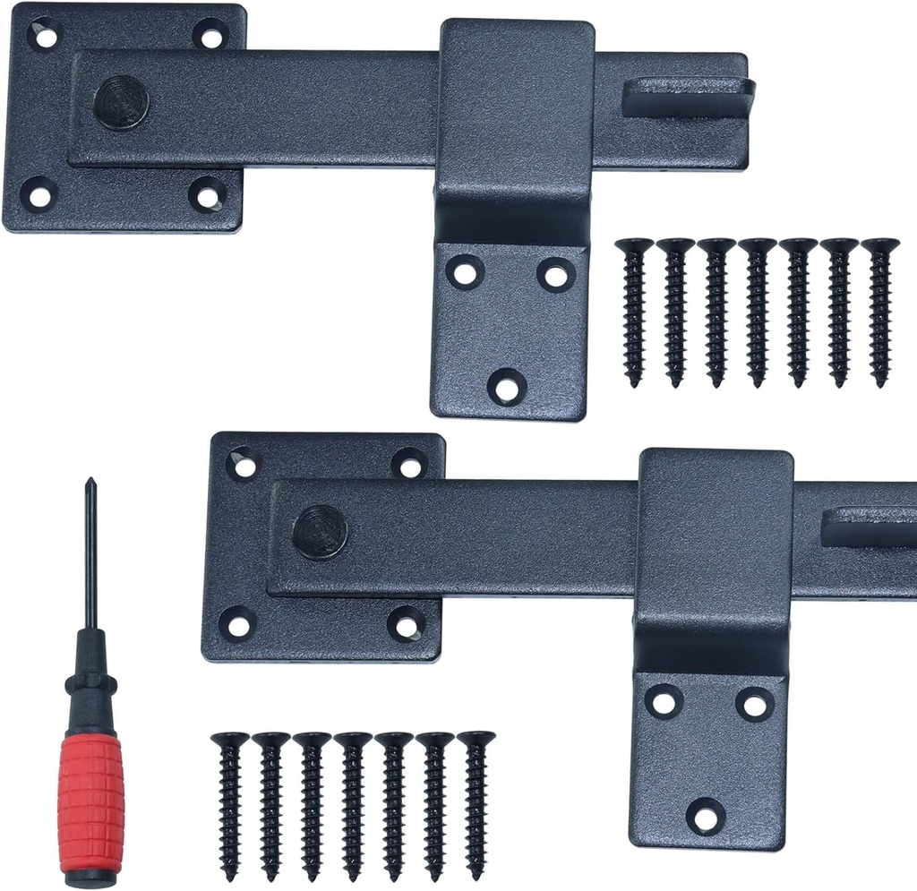 2 Pack Wrought Iron Door Latch Farm Flip Fence Gate Latch with Screwdriver for Wooden Fence Sliding Door, Swing Open Gate, Double Gate, Barn Door, Cabinet, Shed