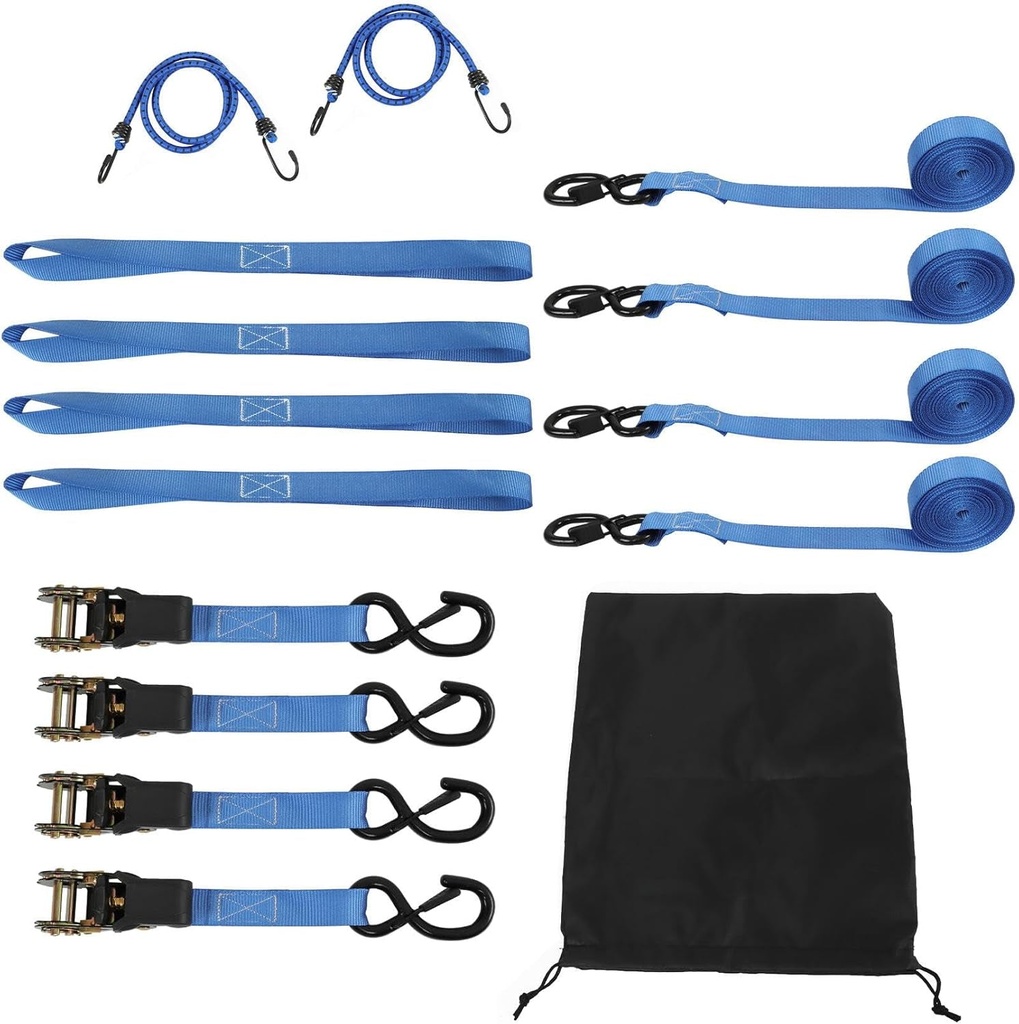 Ratchet Tie down Straps 4 PK 15 FT 2200 LB Break Strength Safety Lock S Hooks Blue