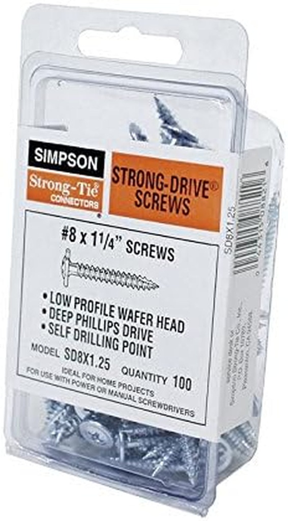 Simpson Strong-Tie Strong-Drive No. 8 X 1-1/4 In. L Phillips Wafer Head Zinc-Plated Steel Connector Screw