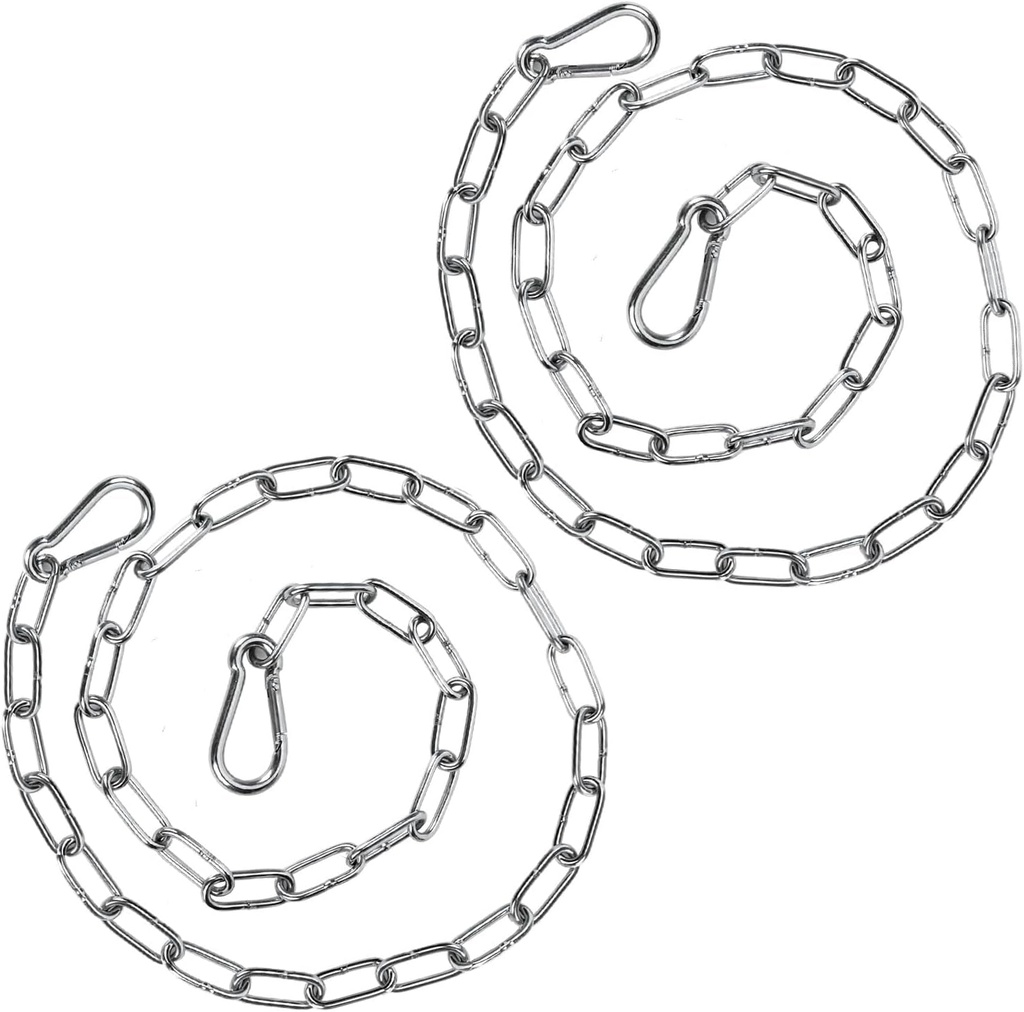 2Pcs Gate Chain, 39.37 Inch Hanging Chain with Double-Ended Carabiners Farm Gate Latch Chain for Swing for Indoor Outdoor Hammock Horse (3Mm Thick, Silver)
