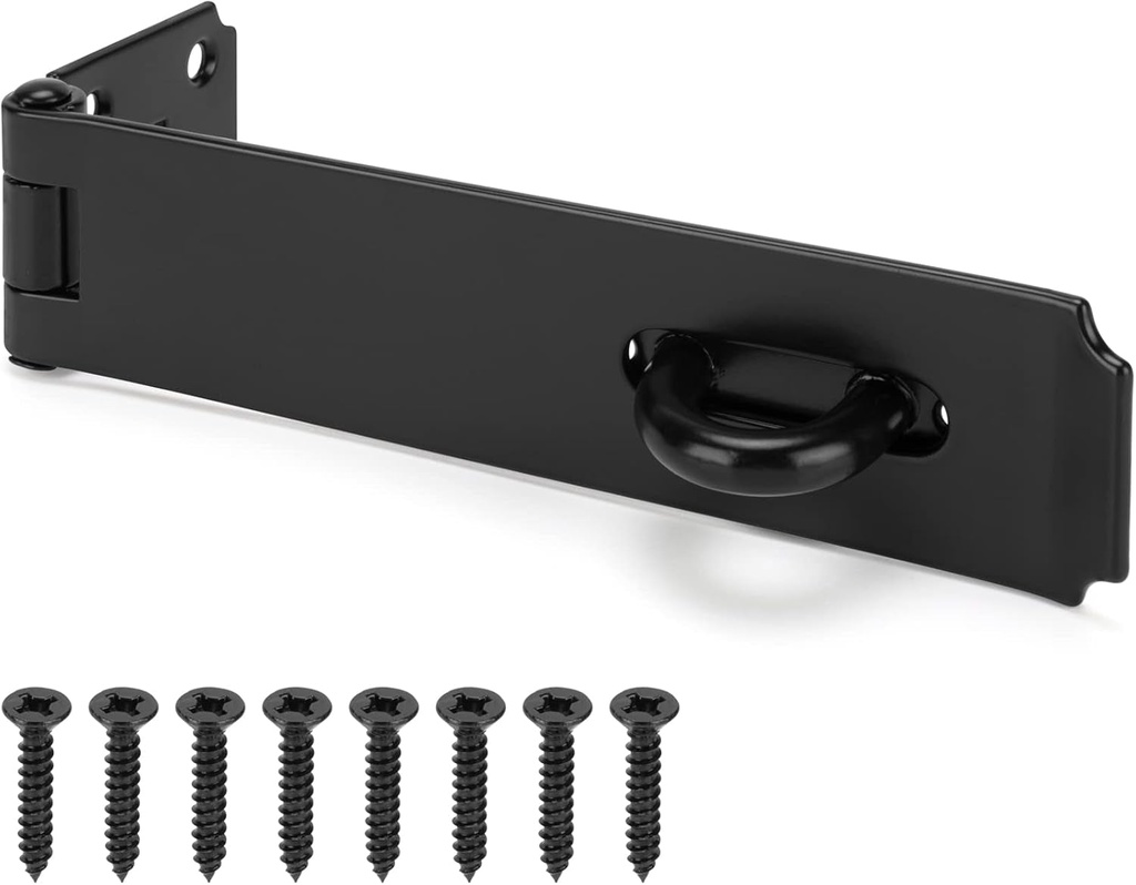 Heavy Duty Door Hasp Latch 7-3/4" Extra Thick Steel Gate Door Lock Safety Padlock Clasp Hasp Lock Hardware Latch for Outdoor Fence Gate,Barn Door,Shed Closet Cabinet, Drawer,Black Finish