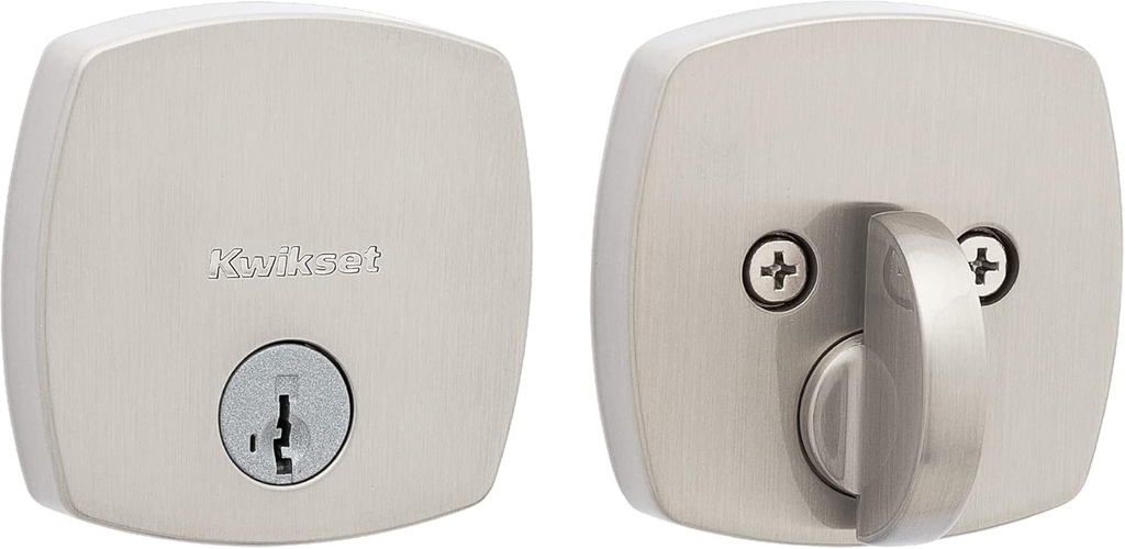 Kwikset Midtown Deadbolt Lock, Satin Nickel Modern Exterior Keyed Front Entry Door, Pick Resistant Smartkey Rekey Security, Single Cylinder Dead Bolt, with Microban Protection