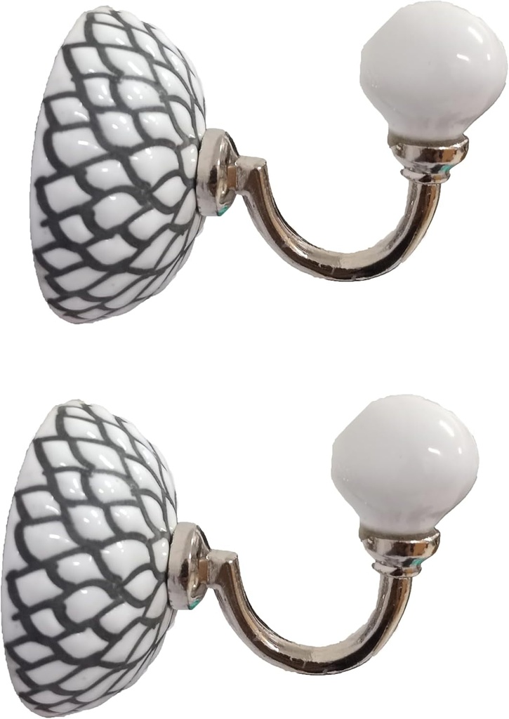 PARIJAT HANDICRAFT Set of 2 Ceramic Metal Wall Hooks Hanging Clothes Hat Coat Robe Hangers Metal Hook Door Hook Wall Mounted Single Hook Hanger.(White Color)