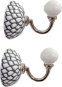 PARIJAT HANDICRAFT Set of 2 Ceramic Metal Wall Hooks Hanging Clothes Hat Coat Robe Hangers Metal Hook Door Hook Wall Mounted Single Hook Hanger.(White Color)