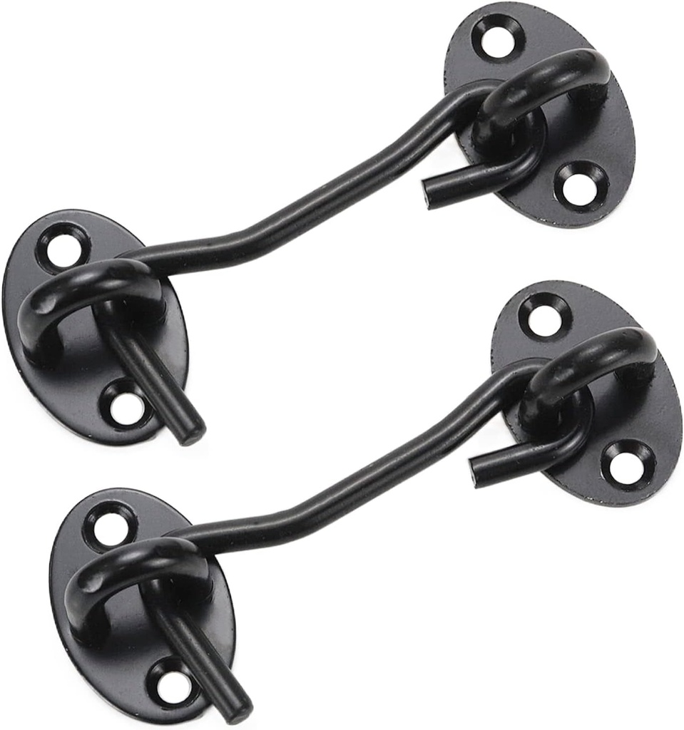 Sscon 2Pcs 3Inch Barn Door Locks Carbon Steel Hook and Eye Latches Black Door Latches for Windows Cabinets