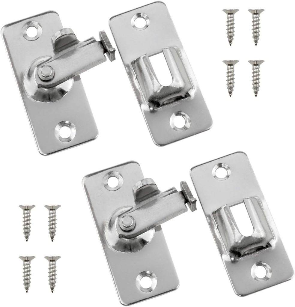 Lovelysp 90 Degree Right Angle Door Lock Stainless Steel Safety Angle Locking Latch Sliding Screen Door Latch Sliding Door Lock with Mounting Screws -2PCS