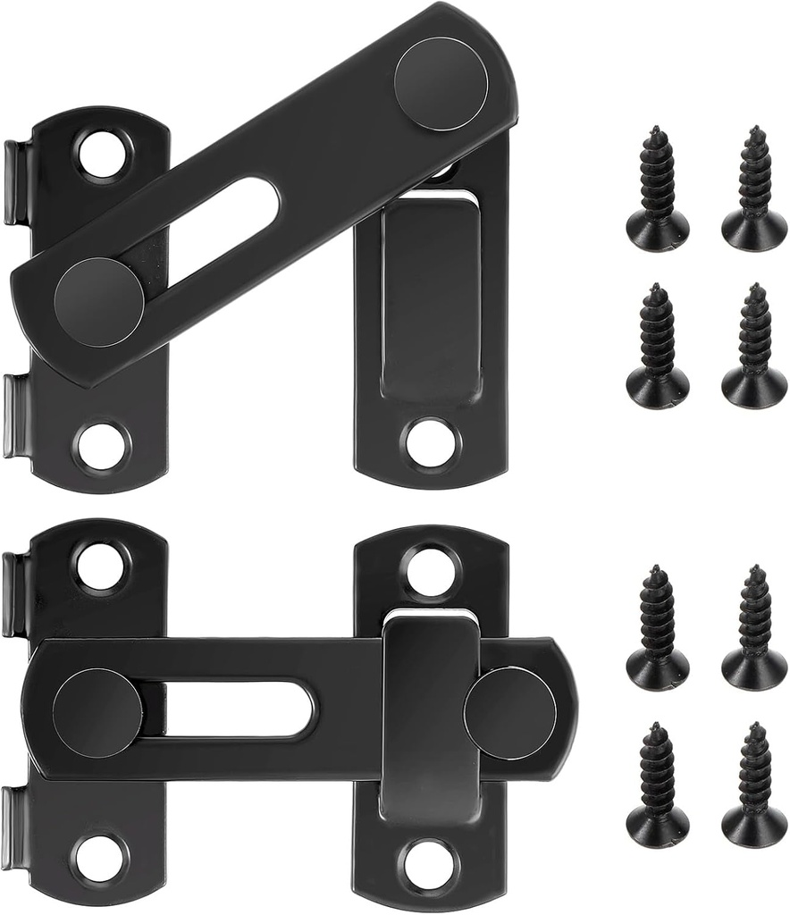 2 Pcs Barn Door Lock, 2.76” × 1.97” Stainless Steel Barn Gate Flip Door Latch, 180 Degree Flip Sliding, Bi-Fold Safety Door Lock Catch for Barn Wood Fence Sliding French Doors - Matte Black