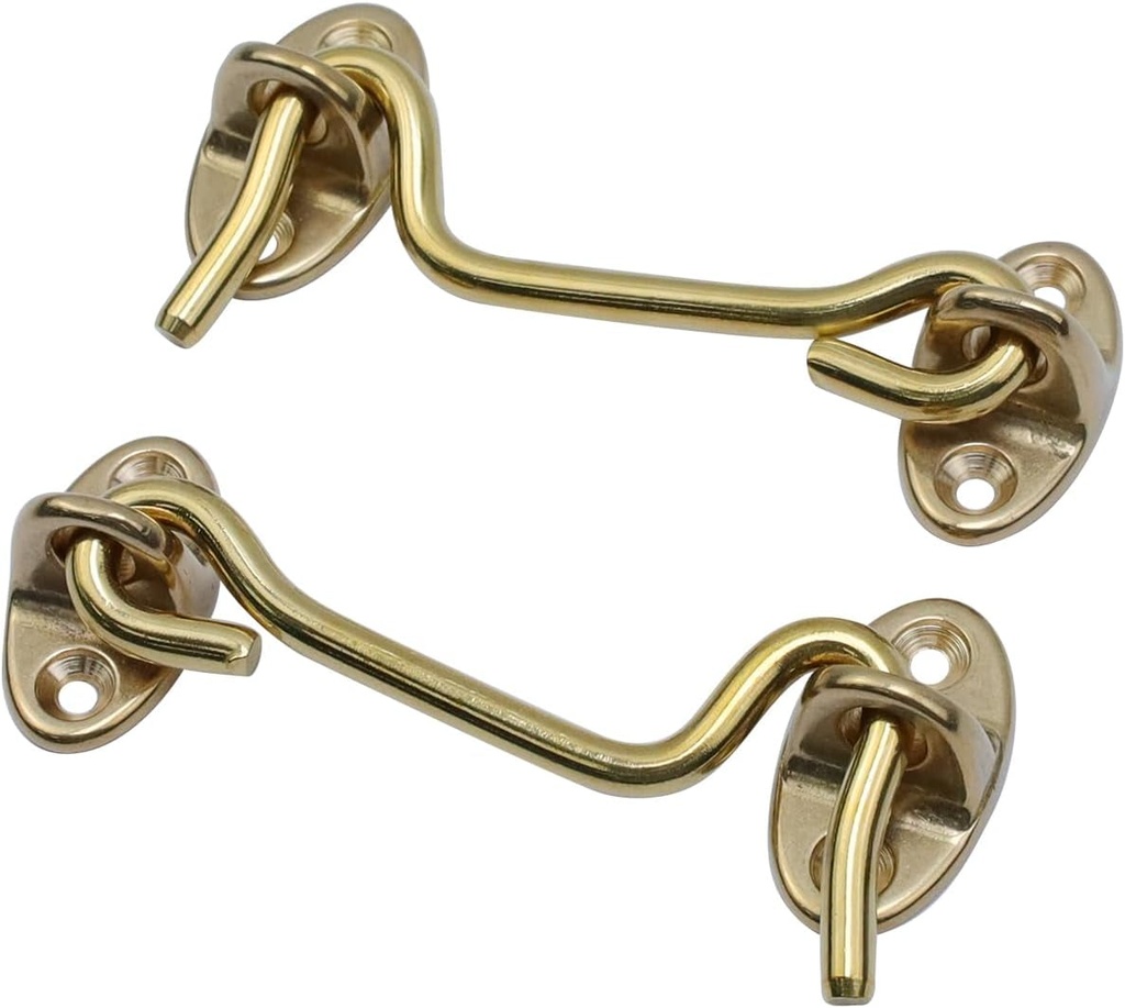 2PCS 3.15" Golden Hook and Eye Latch Gate Latch Barn Door Lock Privacy Hook and Eye Latch with Mounting Screws for Door Windows Sheds Fences Gates