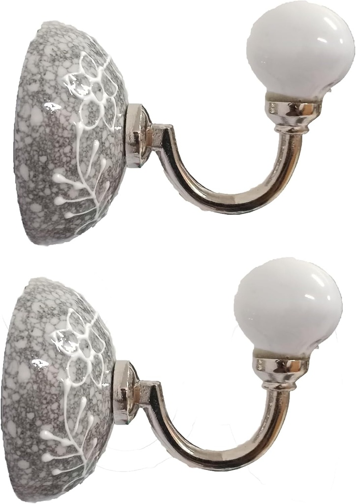 PARIJAT HANDICRAFT Set of 2 Ceramic Metal Wall Hooks Hanging Clothes Hat Coat Robe Hangers Metal Hook Door Hook Wall Mounted Single Hook Hanger.