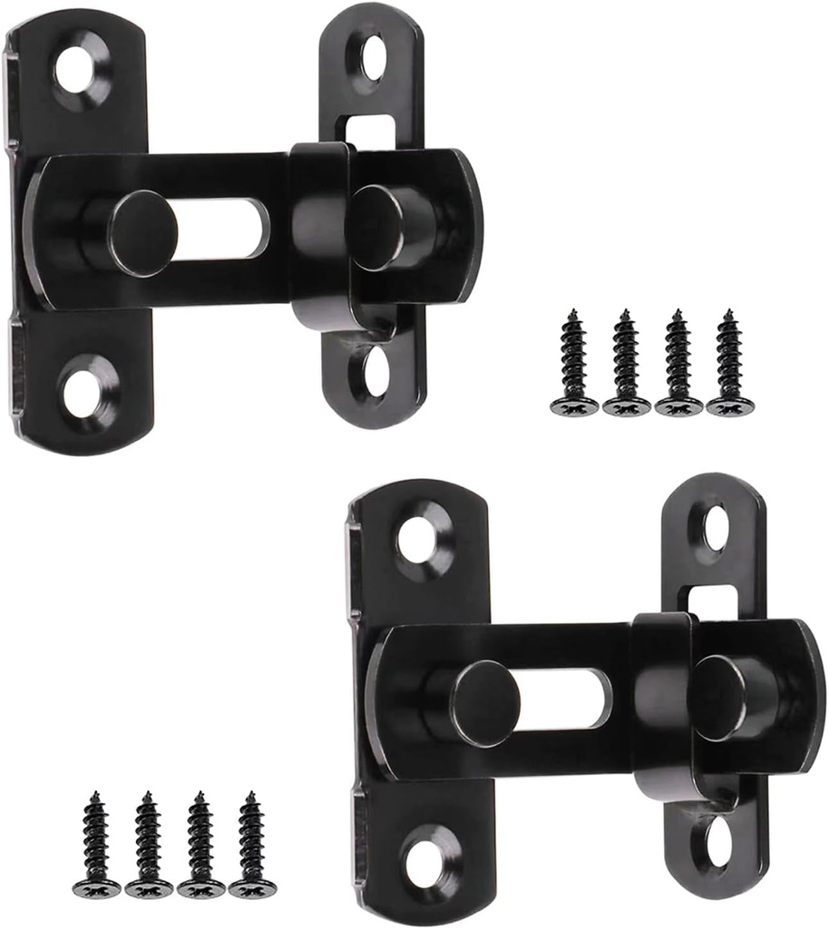 Sliding Door Lock Barn Door Latch Lock, 90 Degree Stainless Steel Angle Door Latch Buckle Barn Door Lock Hardware Kit, Flip Lock for Door, Hook Latch with Screws- 2 Pcs, Black