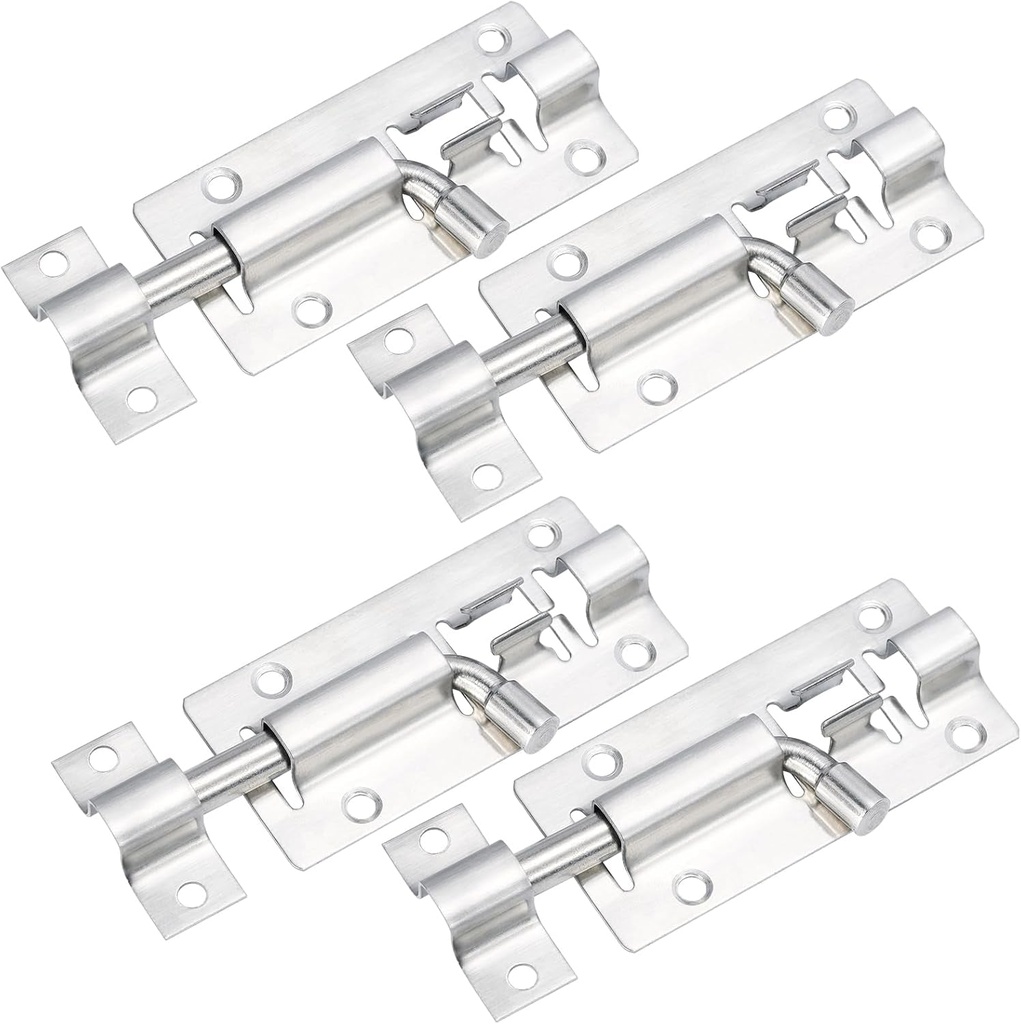 Security Bolt Latch, Slide Bolt Latch 3 Inches Slide Latch Lock, Easy to Install Gate Thickened Stainless Steel Sliding Lock for Door (4 Pack)
