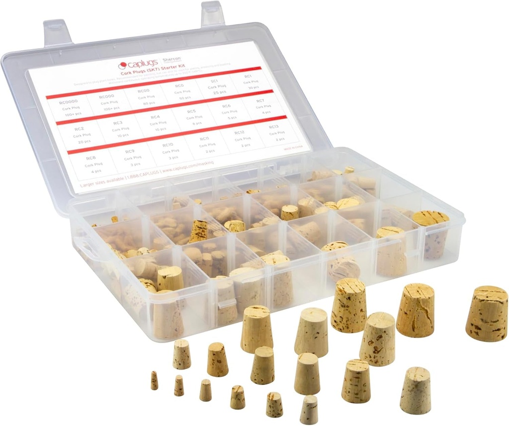 Caplugs SK7 - SK-SH Series - Masking Starter Kit, Miscellaneous Cork Plugs, Natural Color, 18 Sizes, Product Protection, Plugs, Corks, Masking, Reusable, Protection and Finishing