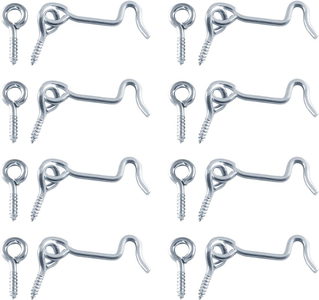 Zorfeter 8 Pcs 1.5" Cabin Hook Eye Latch Zinc Plated Gate Door Swivel Hook for Wood Window Door with Mounting Screws