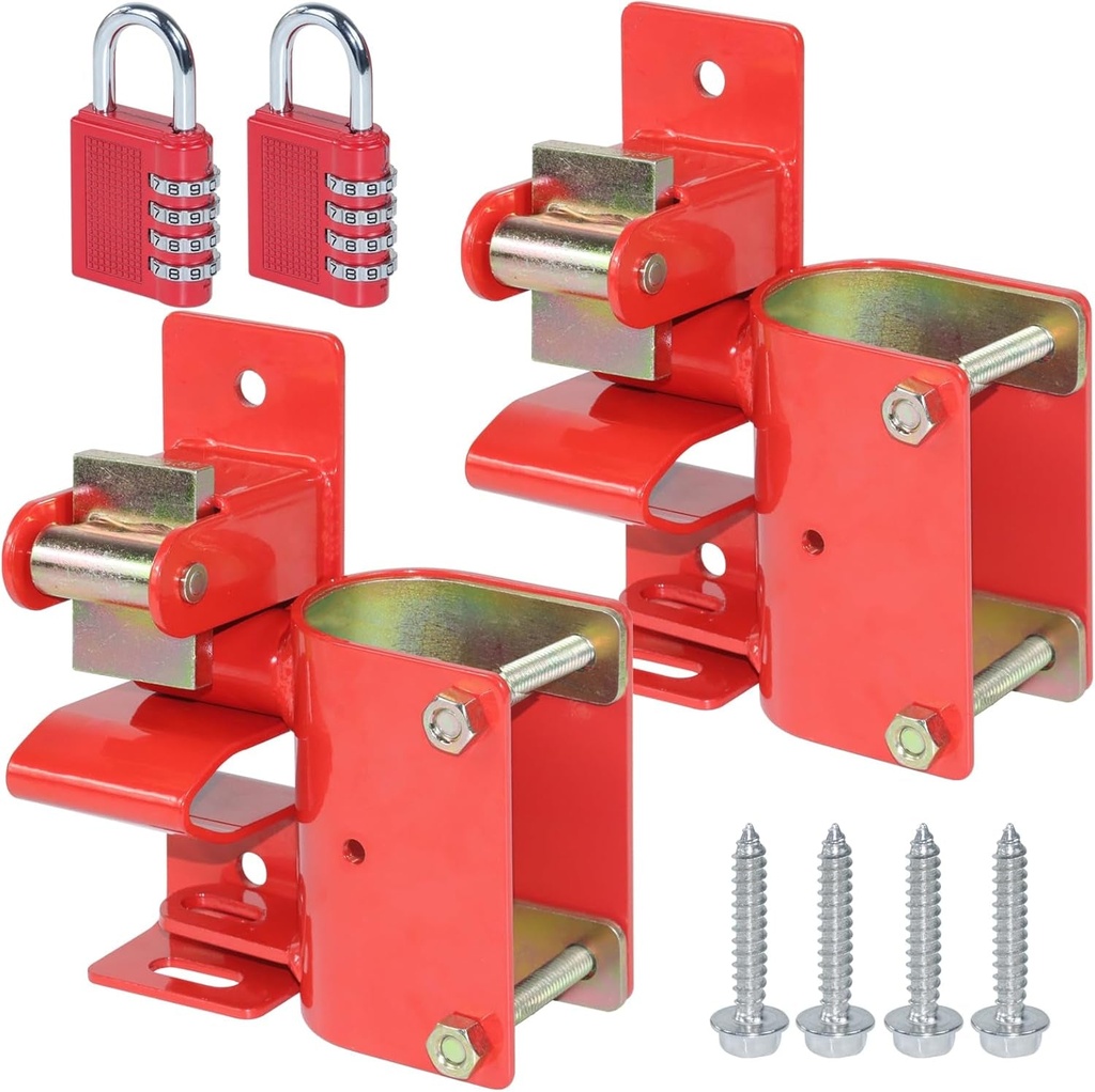 2 Pack S16100500 One Way Lockable Gate Latch with 4-Digit Combination Lock for Metal Gates with 1-5/8" to 2" Diameter Tubes, Red