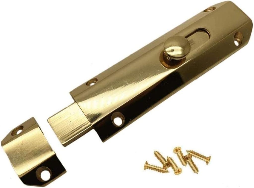 Liyafy 4-Inch Solid Brass Slide Barrel Door Bolt Heavy Duty Gate Security Lock Latch Gold
