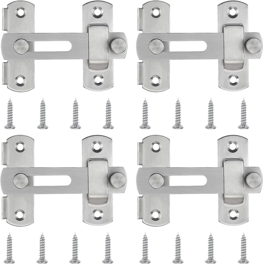Stainless Steel Flip Latch Gate Latches Bar Latch Safety Door Lock for Pet Gate,Cabinet Furniture, Window,Brushed Finish (4 Pack)