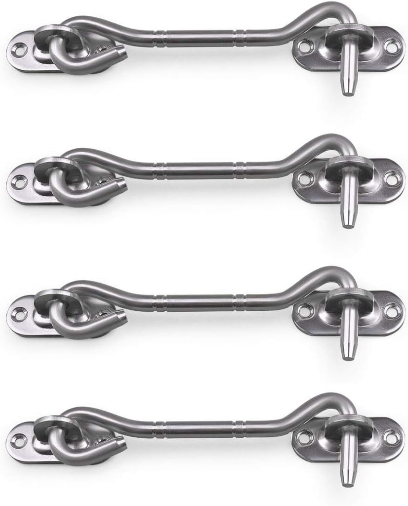 WOOCH 4 Inch Cabin Hook Eye Latch for Doors,4 Pack Privacy Hook with Mounting Screws for Gate Window, Slide Barn Door Latch Hook in Solid Polished Stainless Steel (Silver)
