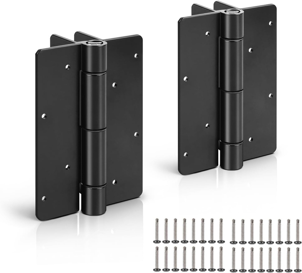 Upgrated 5 3/4" Aluminum Self Closing Gate Hinges, Fence Safety Gate Hinges for Metal | Vinyl | Iron | Wood Gates, Self Closing Force Adjustable Spring Loaded Hinges -1Pair (Black)