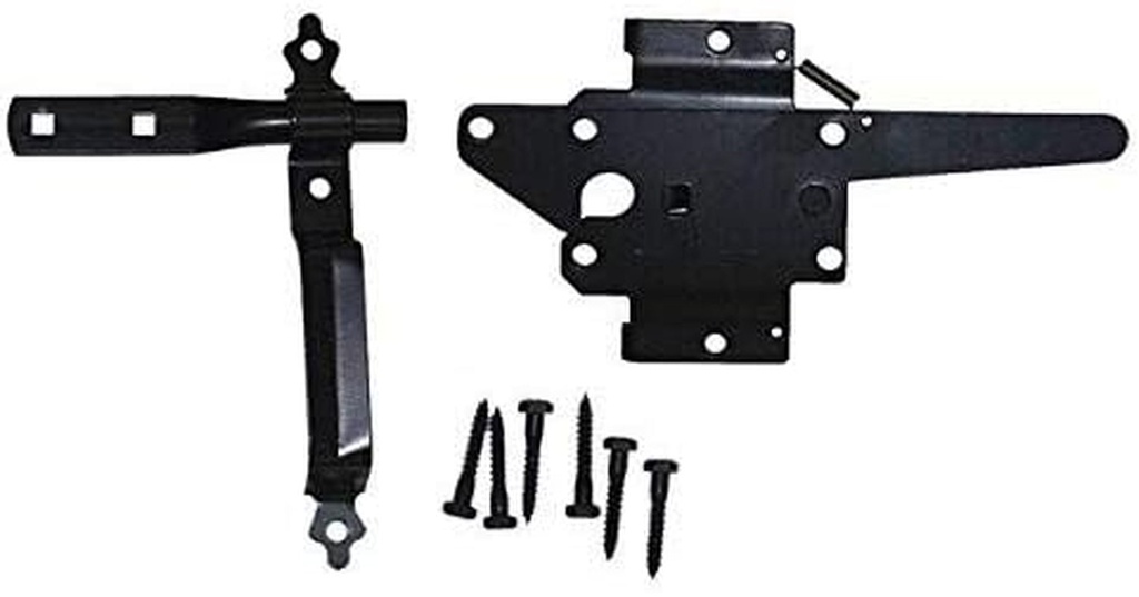 Wood Gate Latch with Handle | Self-Closing Latch | Wood Fence Latch Gate Kit | Wood Fence Gate Latch Opens for Either Side of Gate | Wood Gate Hardware Black