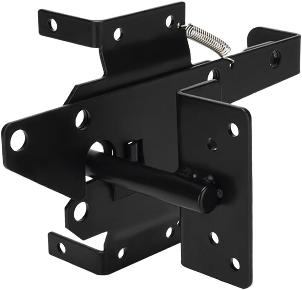 Self Locking Gate Latch, Post Mount Automatic Gate Lock Gravity Door Latch Gate Hardware for Wooden Fence/Vinyl Fence/Pool/Yard/Garden,Fence Latch with Black Finish