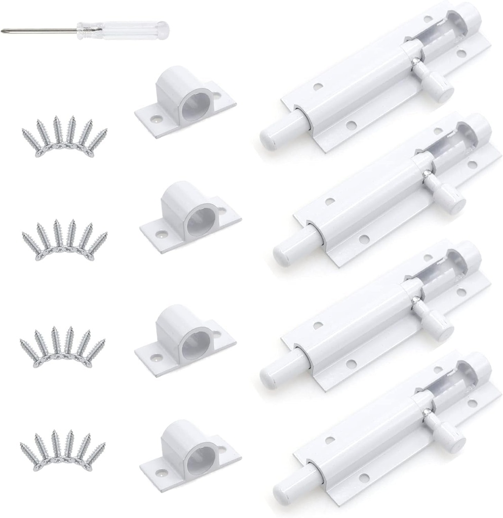 2 Inch White Slide Barrel Bolt Latch, Aluminum Alloy Slide Door Latch Lock, Heavy Duty Gate Sliding Bolt Latch Lock for Home Yard Garden Door Security, with Screws, 4Pcs