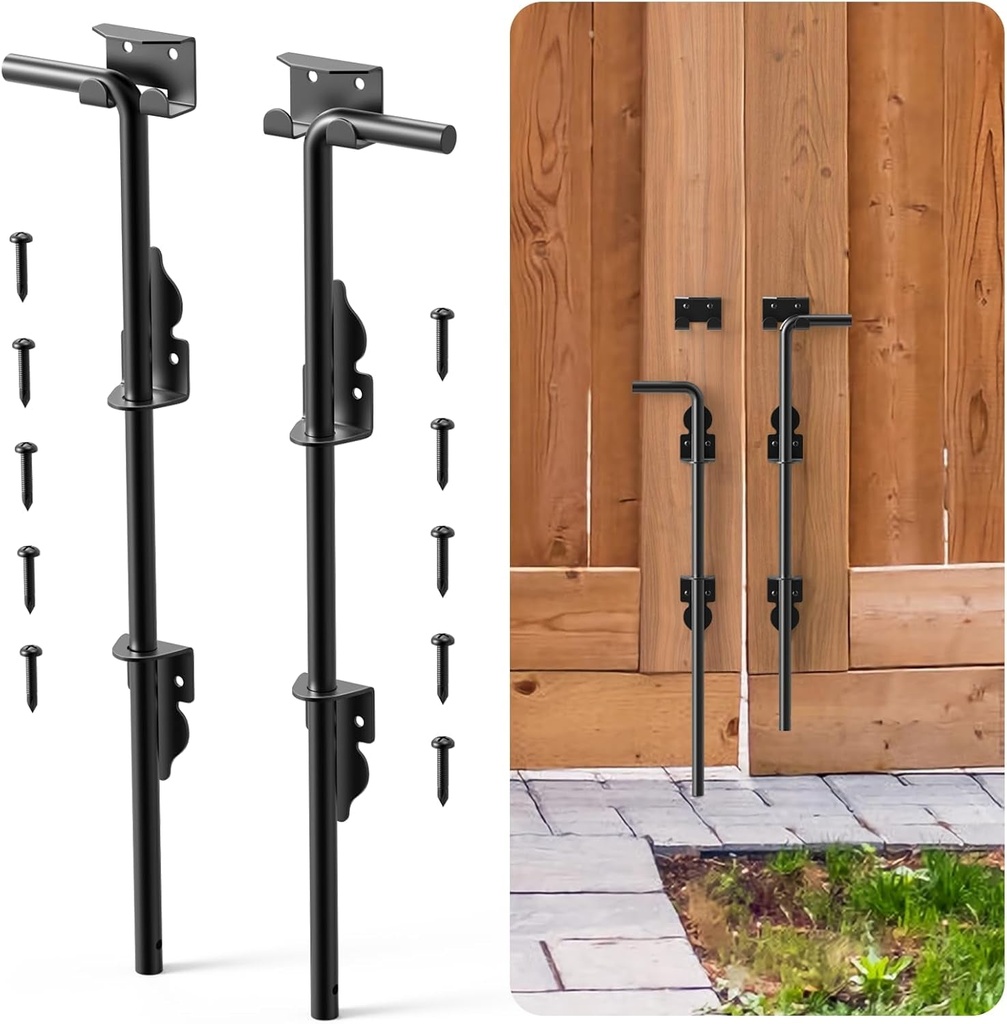 18" Cane Bolt Gate Drop Rod for Wood Fence Heavy Duty Gate Hardware, Gate Ground Latch for Wooden Fences Metal Gates Stopper for Gate Ground, Iron Gate Drop Pin Holding Gate to the Ground (2PCS)