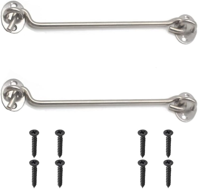 2 Pcs 8" Silver Privacy Hook and Eye Latch Easy Lock for Barn Door, Gate, Window