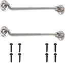 2 Pcs 8" Silver Privacy Hook and Eye Latch Easy Lock for Barn Door, Gate, Window