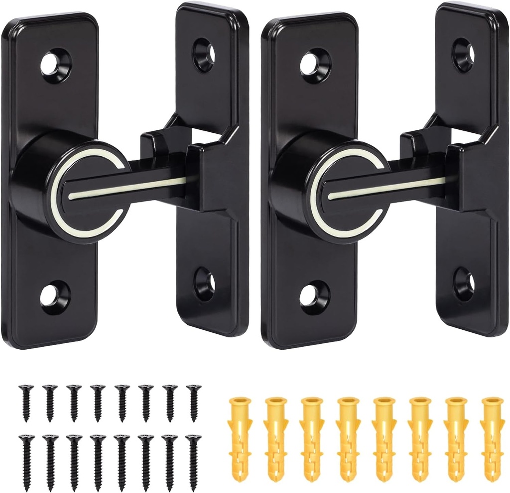 Barn Door Lock 90 Degree- Flip Luminous Door Latch, Heavy Duty Safety Gate Latches ，Home Security Door Bolt Suitable for Barn Garage, Bathroom, Bedroom, Cabinet (Black 2 Pack)