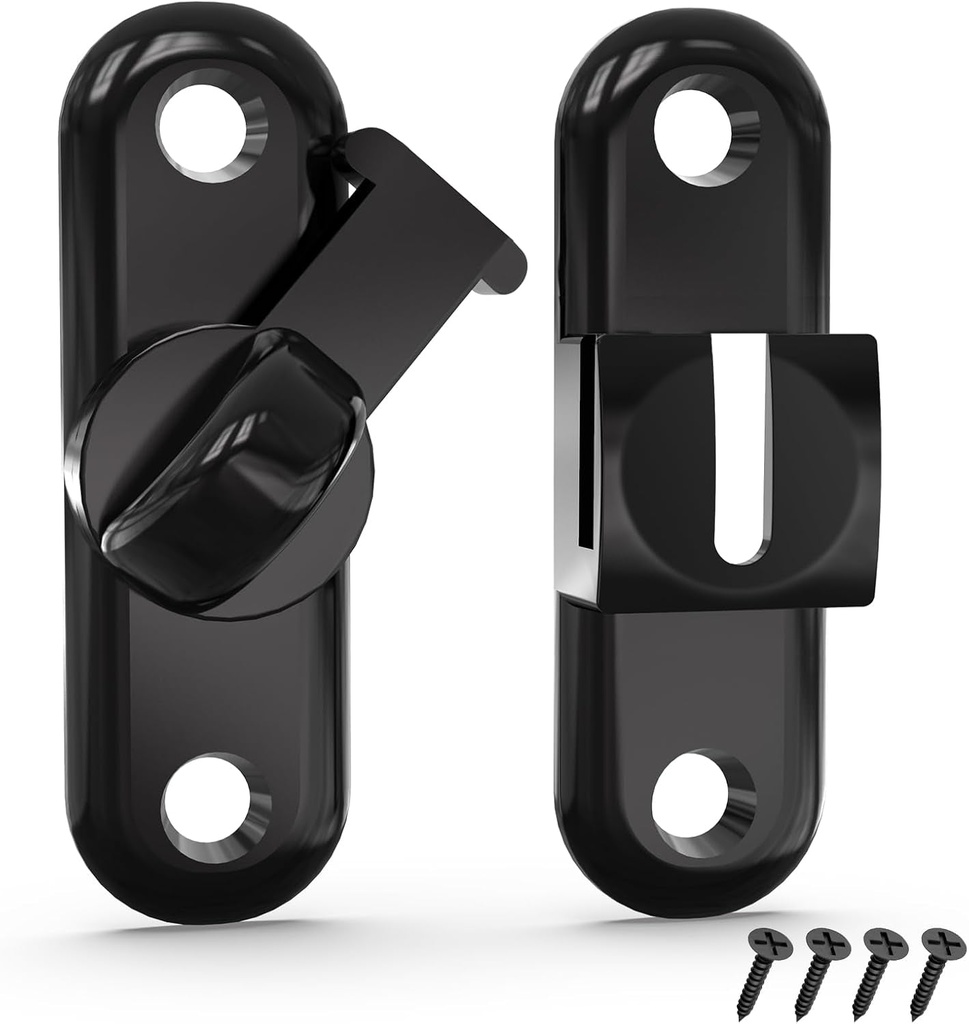 90/180 Degree Barn Door Lock Latche, Flip Zinc Alloy Gate Lock Anti-Rust, Thickened Security Sliding Door Latch Lock, Heavy Duty Latch Latches Hardware for Bathroom Barn Door Garage(Black)