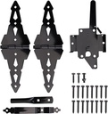 Gate Hinge and Latch Set - High Durability Outdoor Gate Hardware Kit, Post Mount Gate Latch for Wooden Fence